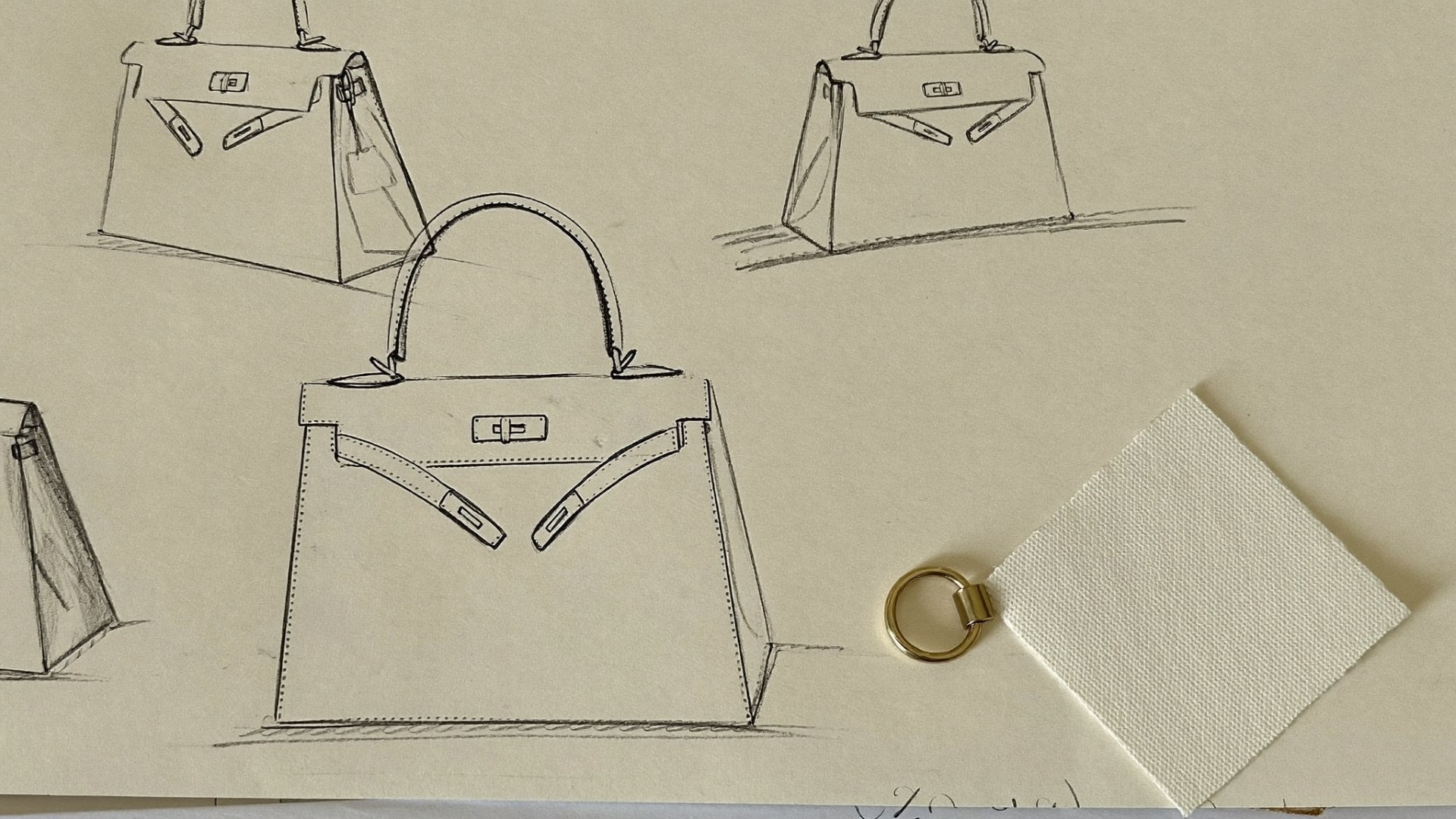 Bowryn design sketches with fabric swatch - craft storytelling