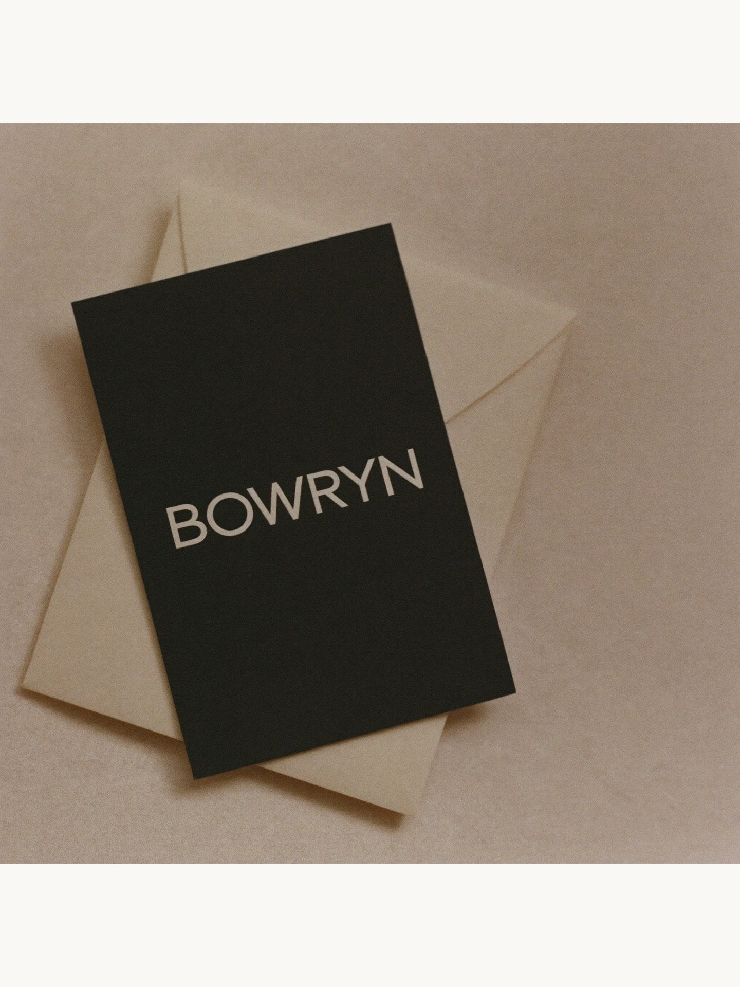 Bowryn Gift Card — premium nylon bags. Black logo card design.